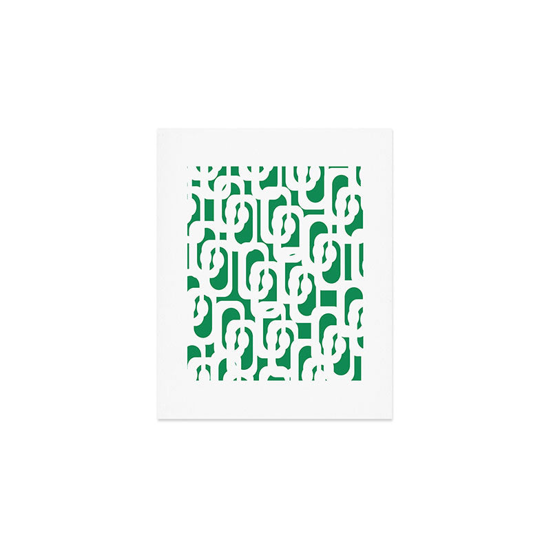 Mid Century Modern Loop Pattern in Kelly Green and White Art Print Gallery Image 1
