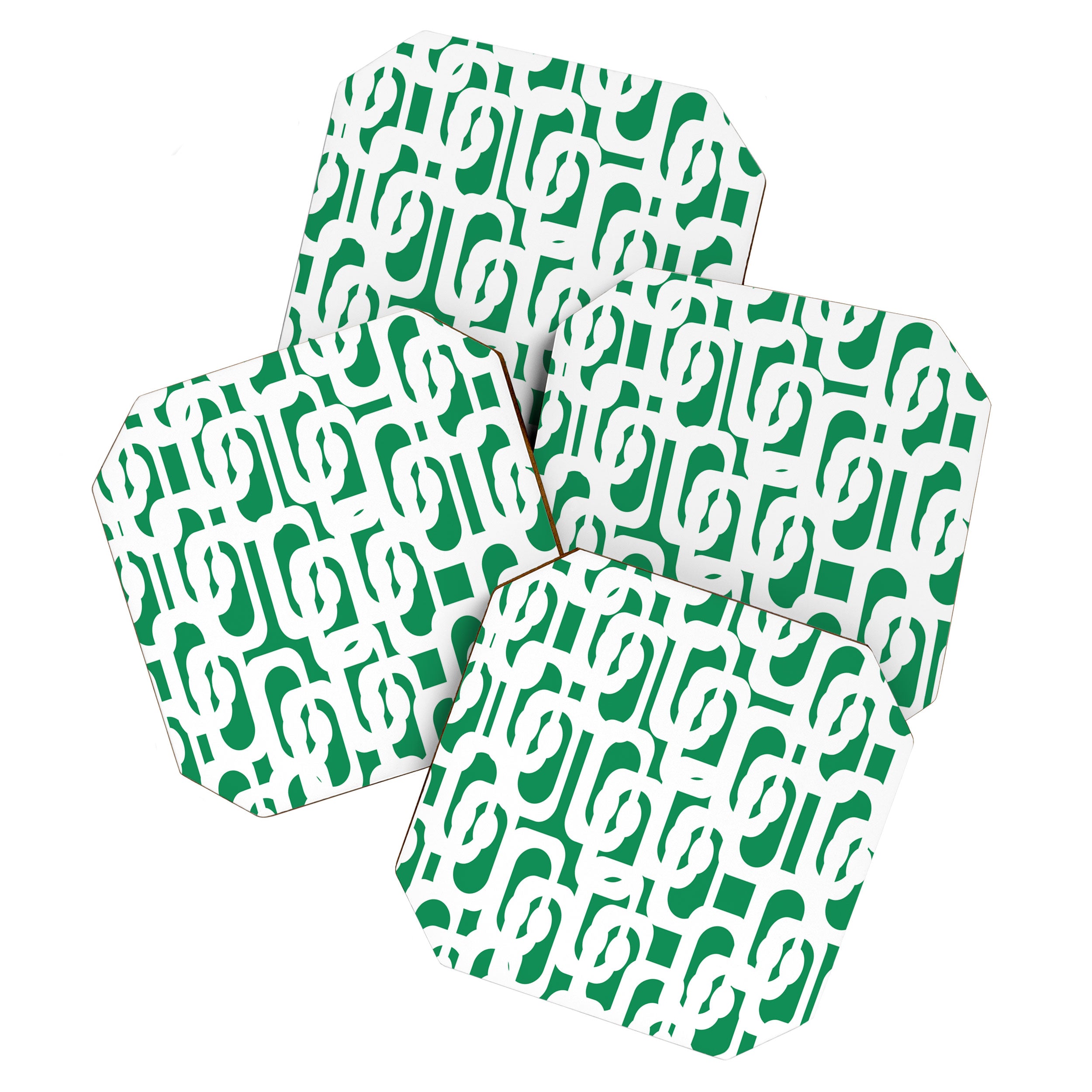 Mid Century Modern Loop Pattern in Kelly Green and White Coaster Gallery Image 1
