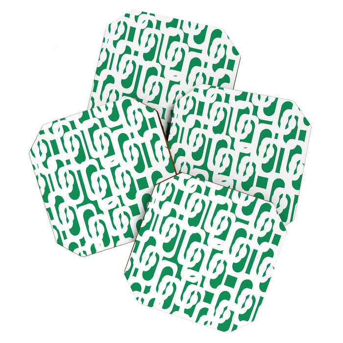 Mid Century Modern Loop Pattern in Kelly Green and White Coaster Gallery Image 1
