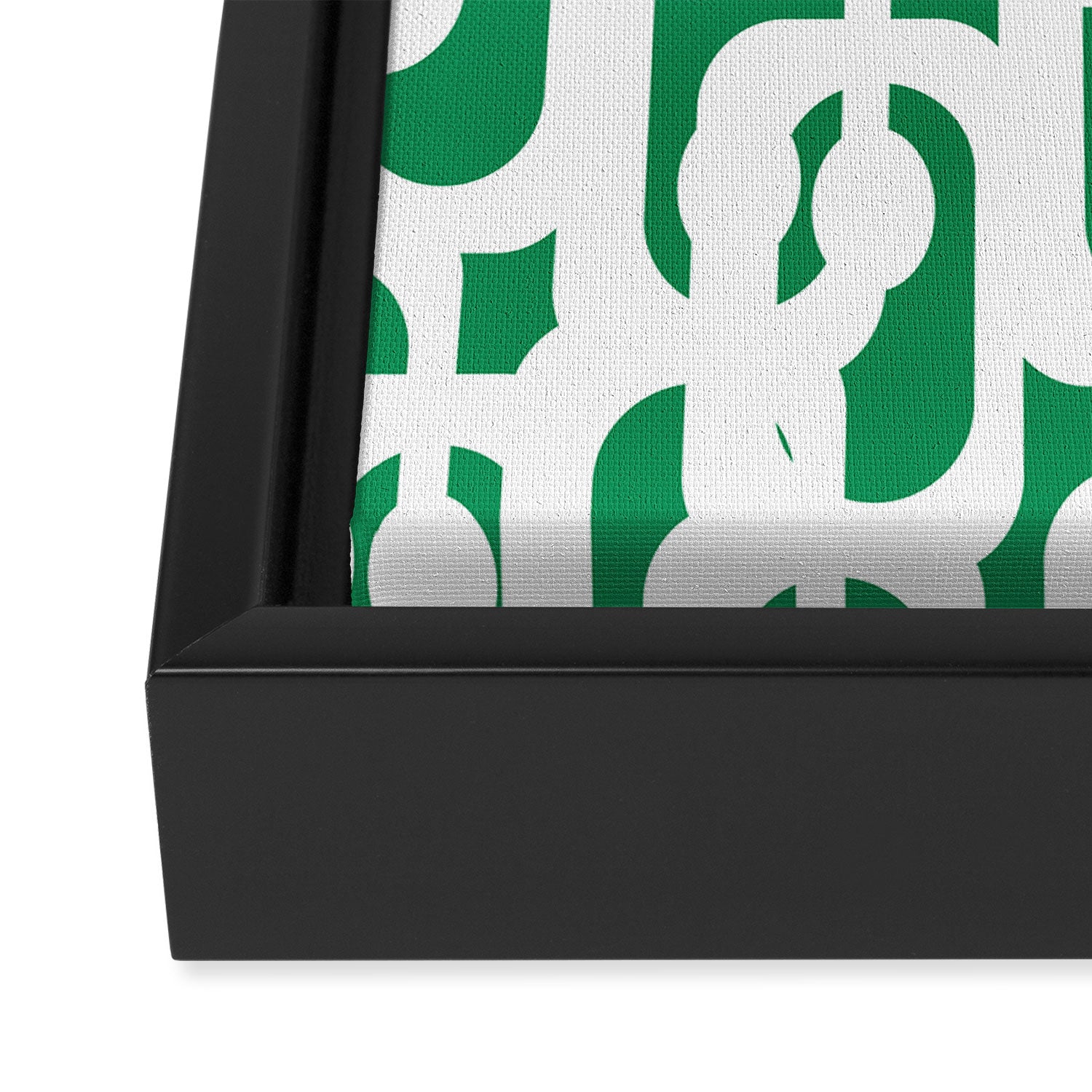 Mid Century Modern Loop Pattern in Kelly Green and White Framed Canvas Print Gallery Image 3