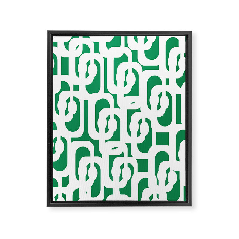 Mid Century Modern Loop Pattern in Kelly Green and White Framed Canvas Print Gallery Image 8