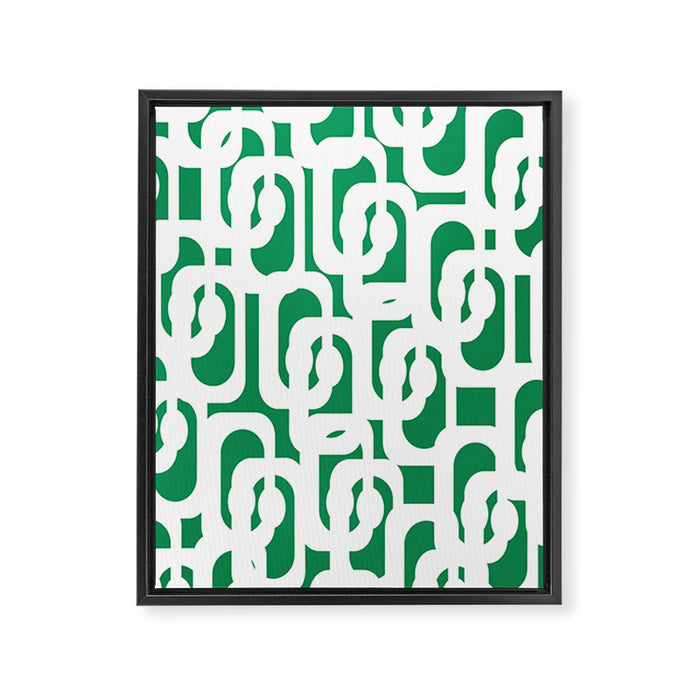 Mid Century Modern Loop Pattern in Kelly Green and White Framed Canvas Print Gallery Image 1