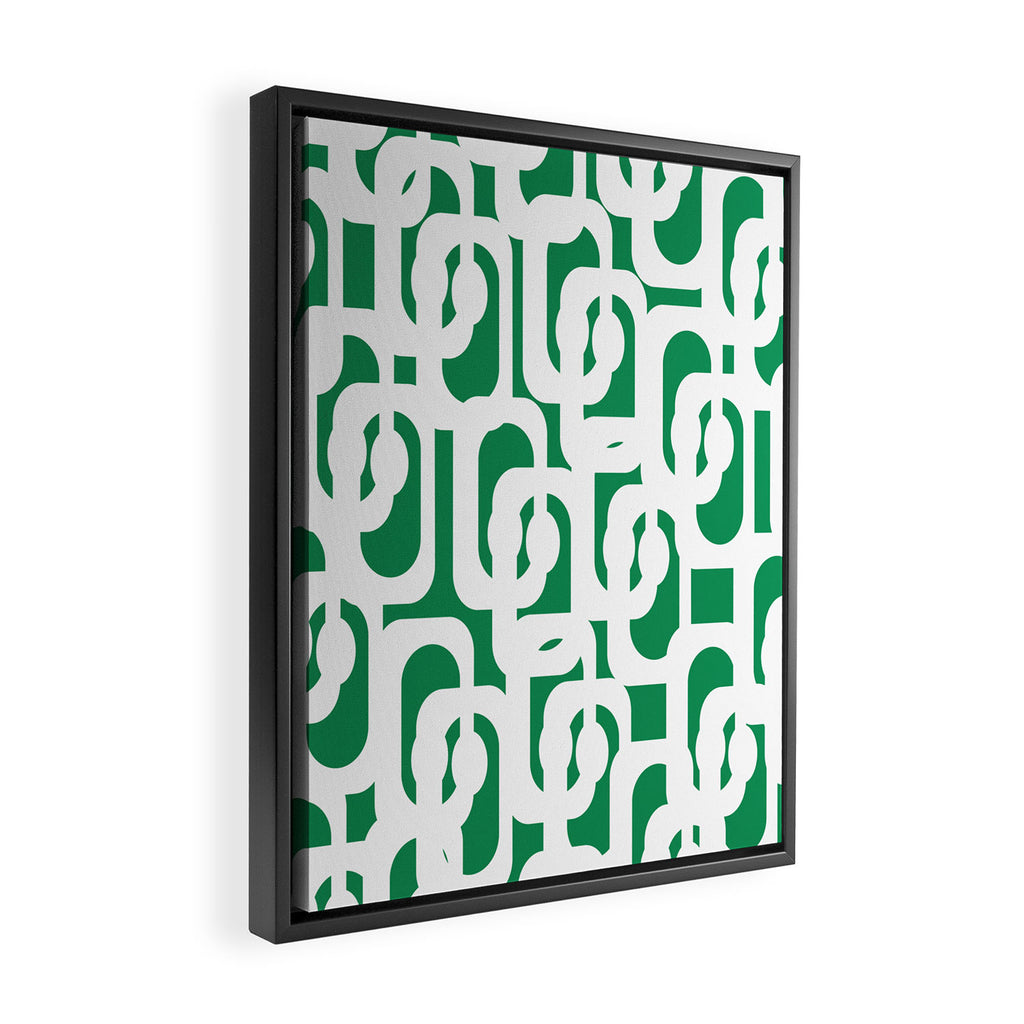 Mid Century Modern Loop Pattern in Kelly Green and White Framed Canvas Print Gallery Image 2