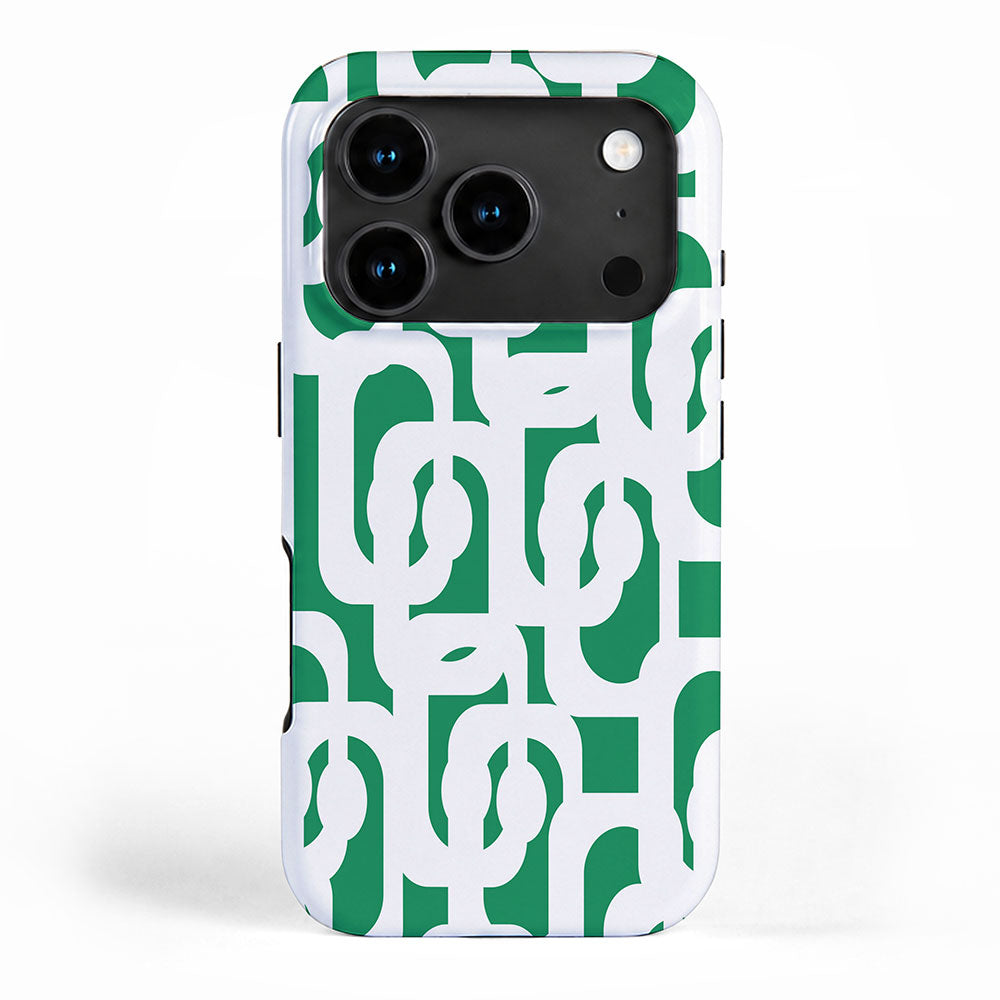 Mid Century Modern Loop Pattern in Kelly Green and White iPhone Case Gallery Image 1