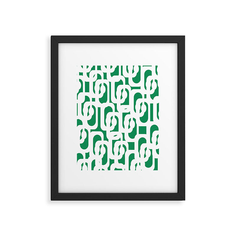Mid Century Modern Loop Pattern in Kelly Green and White Framed Art Print Gallery Image 6