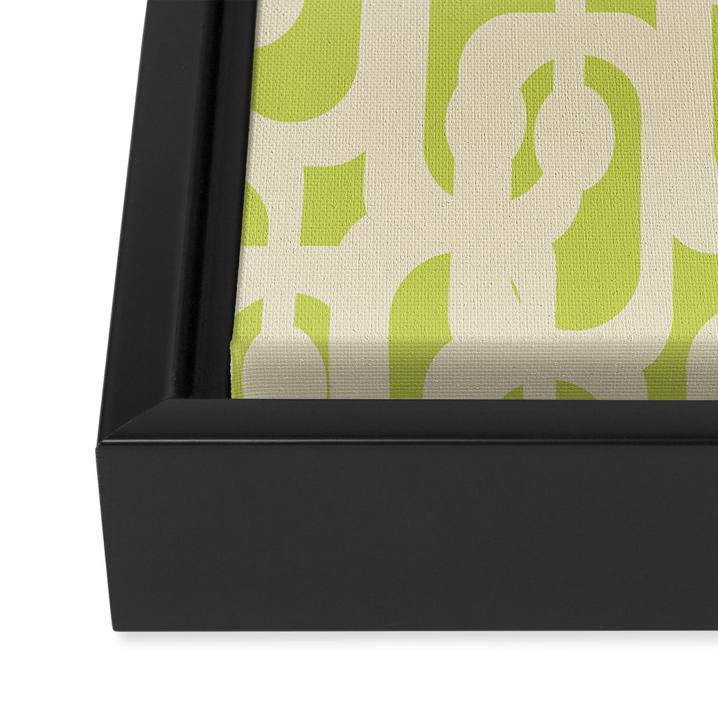 Mid Century Modern Loop Pattern in Light Lime Linden Green and Cream Beige Framed Canvas Print Gallery Image 3