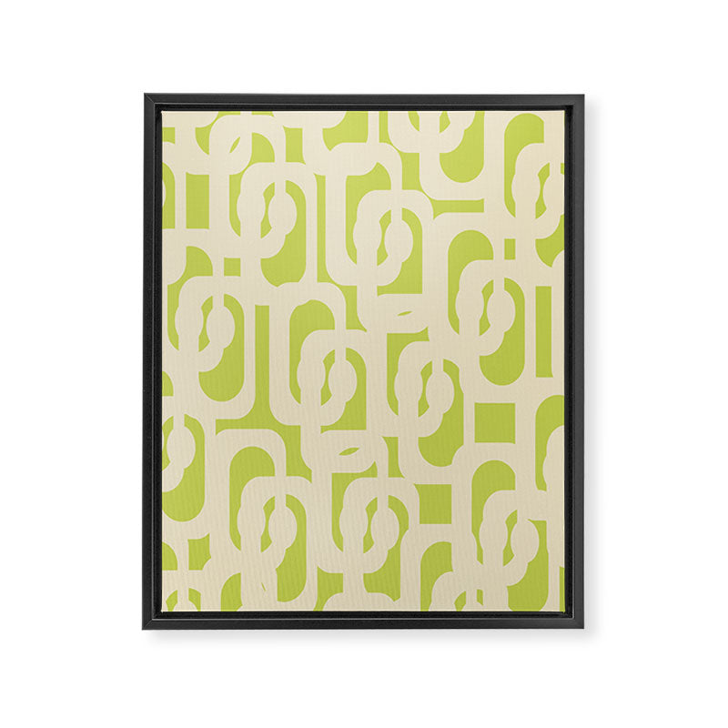 Mid Century Modern Loop Pattern in Light Lime Linden Green and Cream Beige Framed Canvas Print Gallery Image 8
