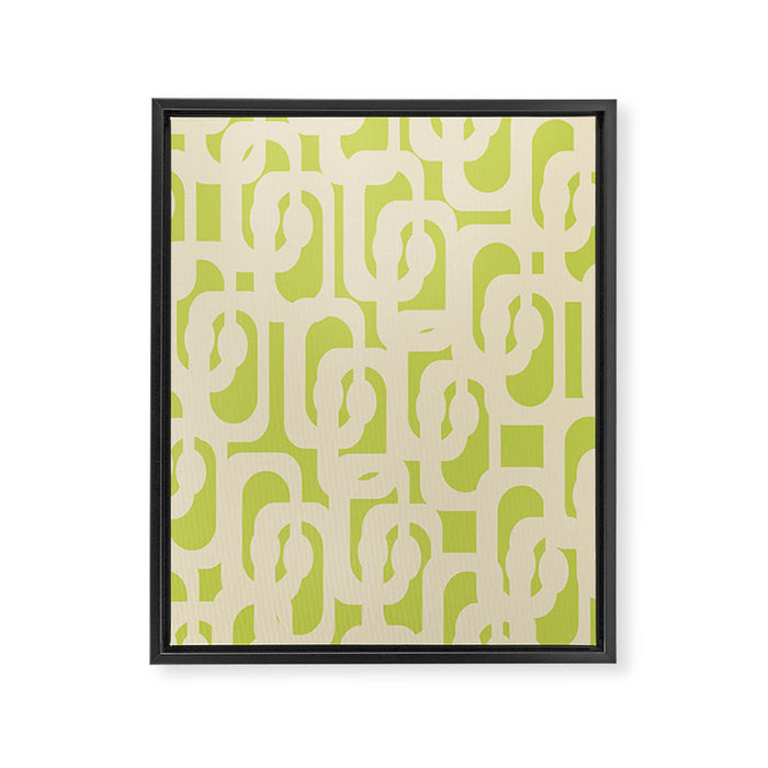 Mid Century Modern Loop Pattern in Light Lime Linden Green and Cream Beige Framed Canvas Print Gallery Image 1