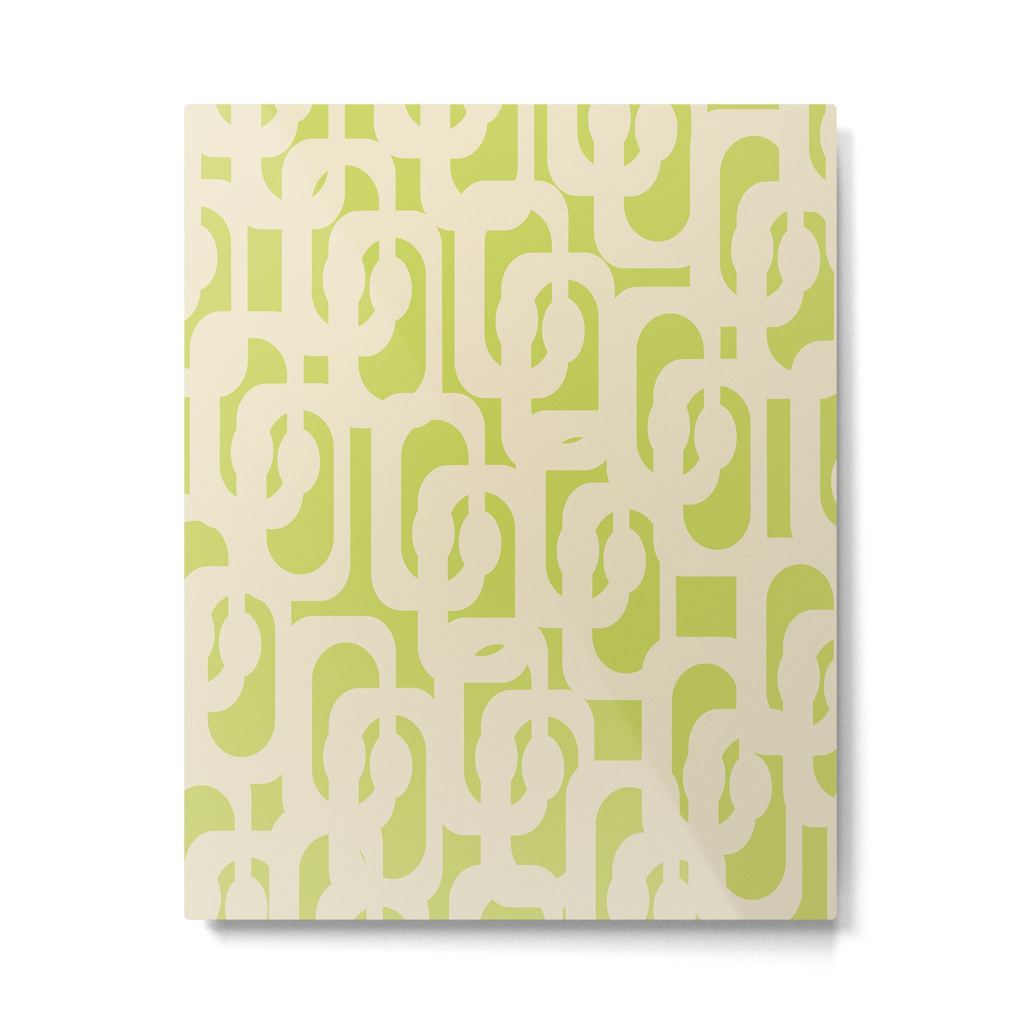 Mid Century Modern Loop Pattern in Light Lime Linden Green and Cream Beige Metal Print Gallery Image 6