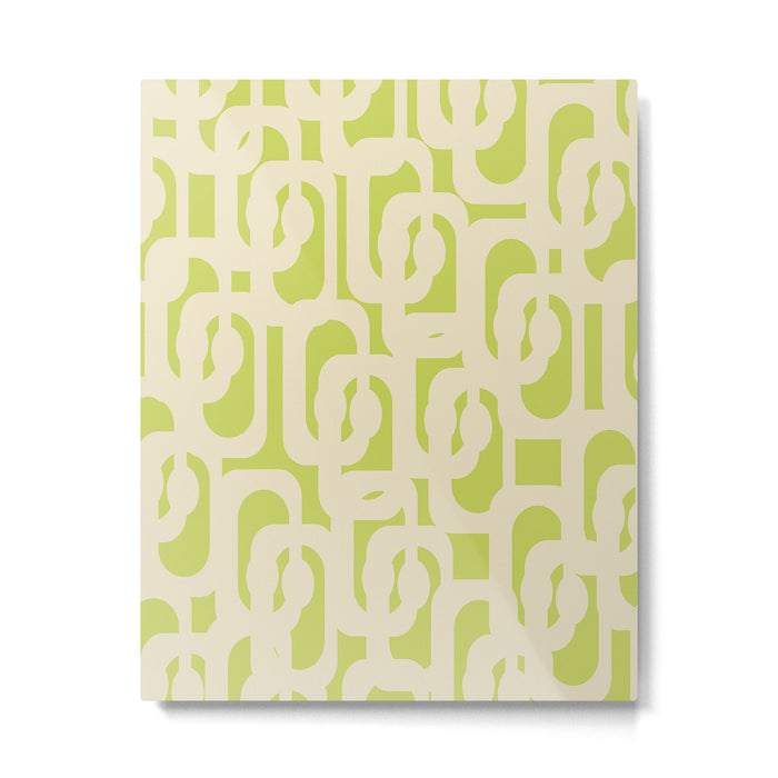 Mid Century Modern Loop Pattern in Light Lime Linden Green and Cream Beige Metal Print Gallery Image 1