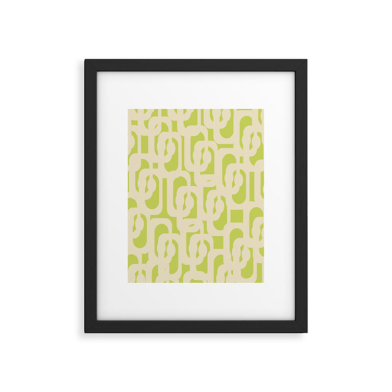 Mid Century Modern Loop Pattern in Light Lime Linden Green and Cream Beige Framed Art Print Gallery Image 6