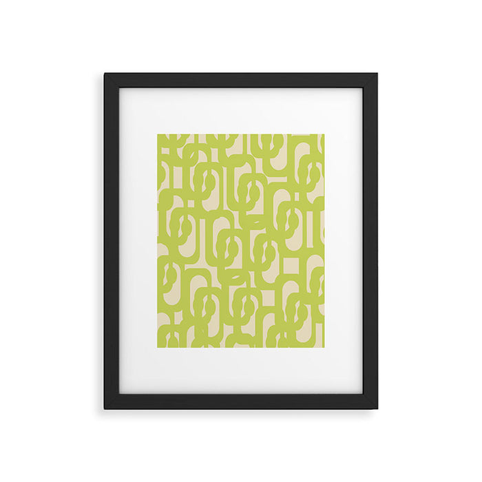 Mid Century Modern Loop Pattern in Light Lime Linden Green Framed Art Print Gallery Image 1