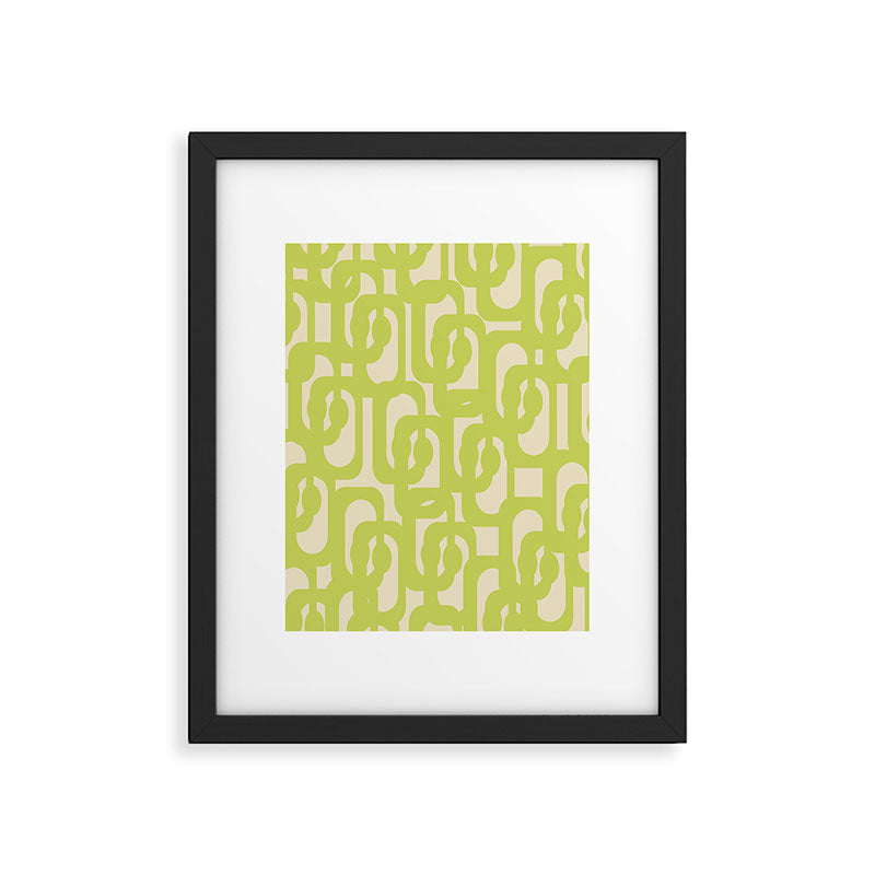 Mid Century Modern Loop Pattern in Light Lime Linden Green Framed Art Print Gallery Image 6
