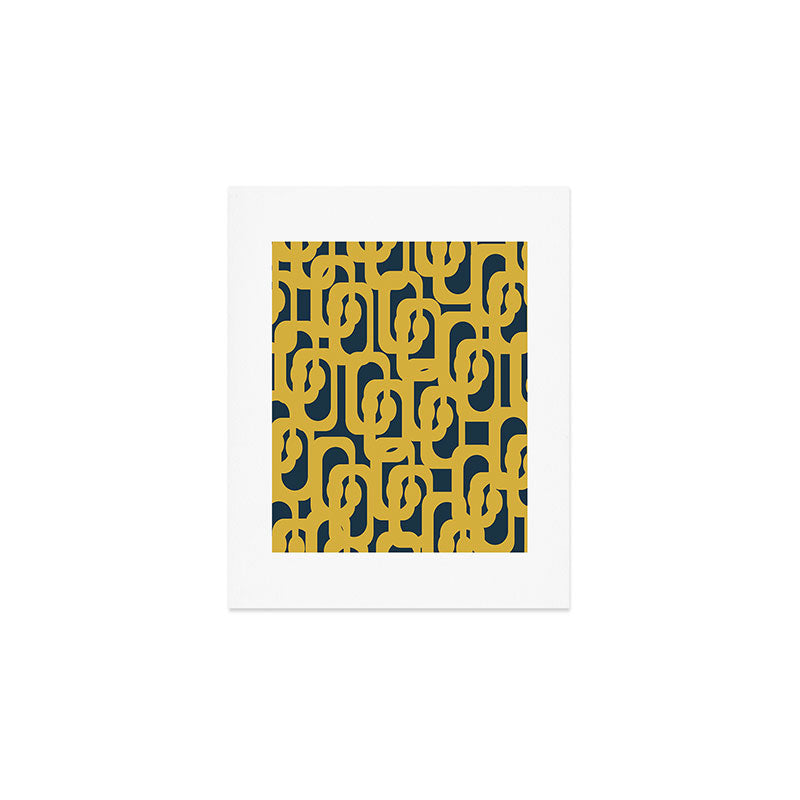 Mid Century Modern Loop Pattern in Light Mustard Yellow and Navy Blue Art Print Gallery Image 1