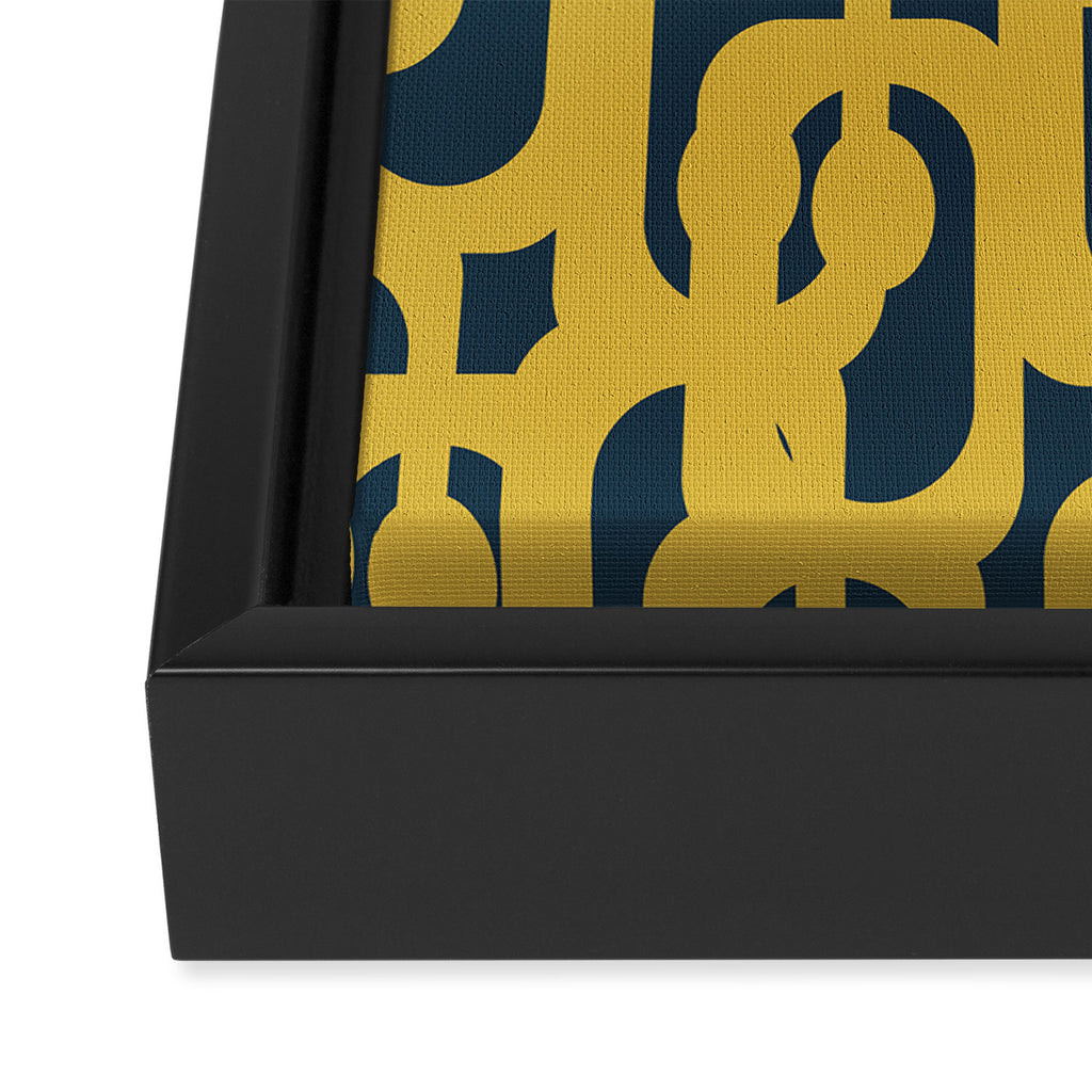 Mid Century Modern Loop Pattern in Light Mustard Yellow and Navy Blue Framed Canvas Print Gallery Image 3