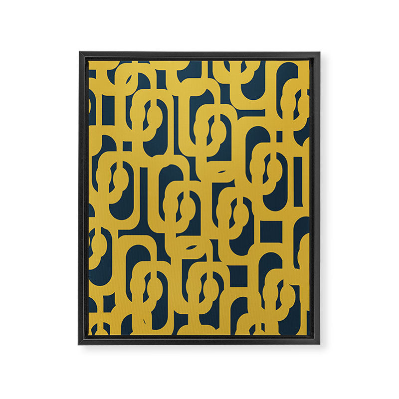 Mid Century Modern Loop Pattern in Light Mustard Yellow and Navy Blue Framed Canvas Print Gallery Image 8