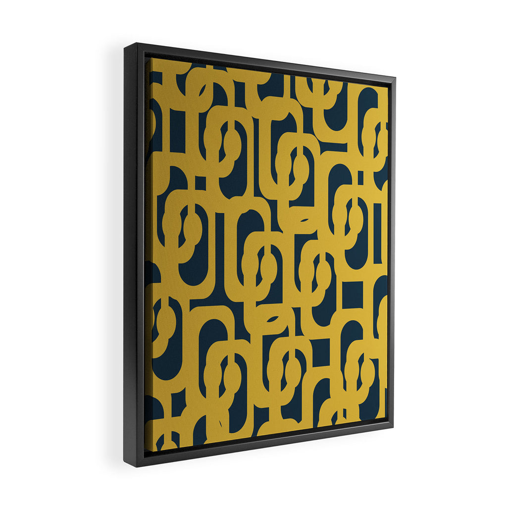Mid Century Modern Loop Pattern in Light Mustard Yellow and Navy Blue Framed Canvas Print Gallery Image 2