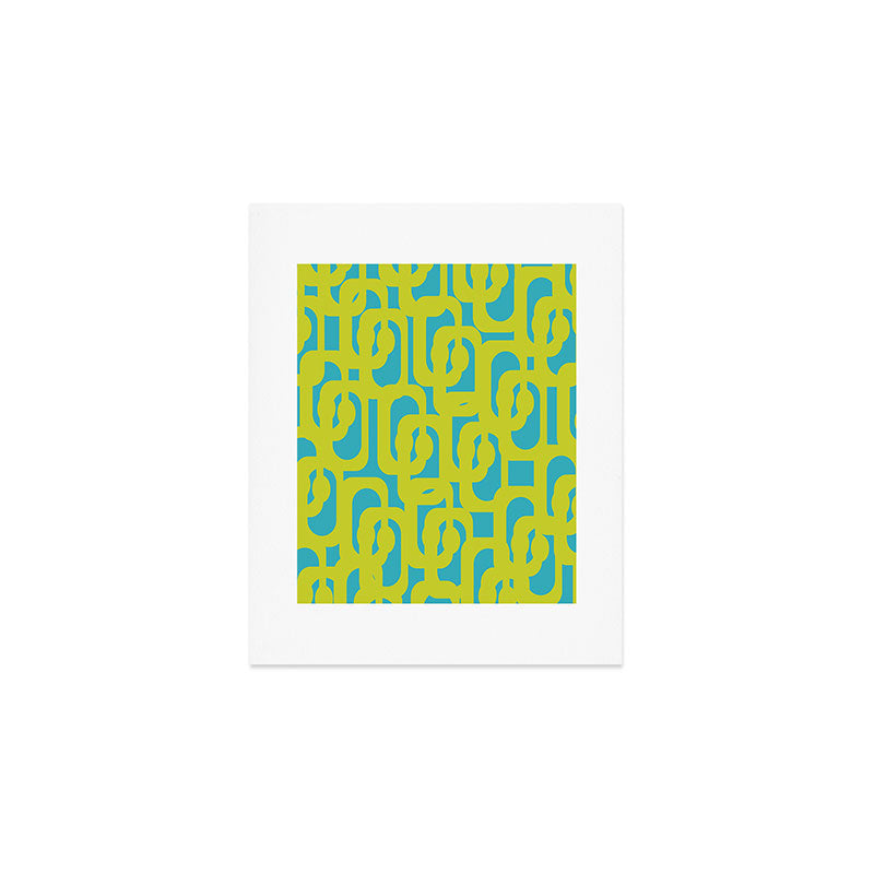 Mid Century Modern Loop Pattern in Lime Green and Turquoise Art Print Gallery Image 1