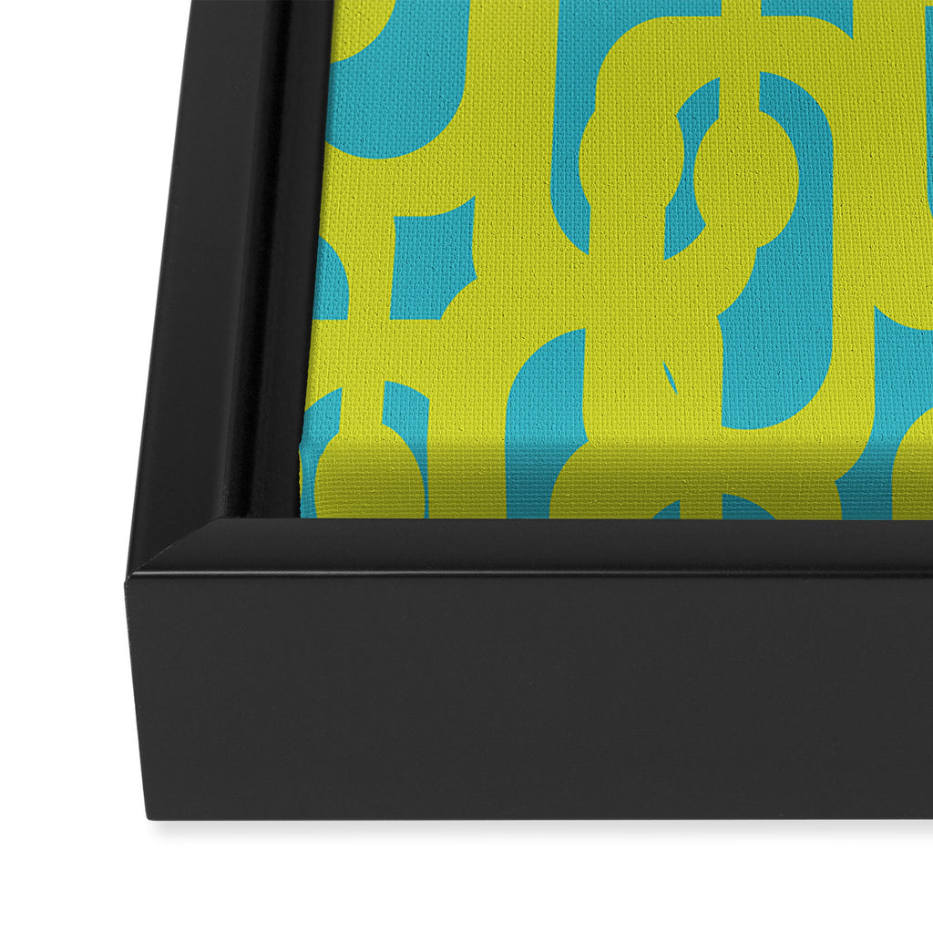 Mid Century Modern Loop Pattern in Lime Green and Turquoise Framed Canvas Print Gallery Image 3