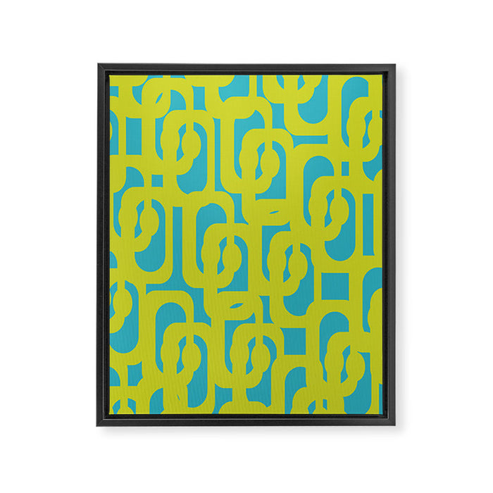 Mid Century Modern Loop Pattern in Lime Green and Turquoise Framed Canvas Print Gallery Image 1