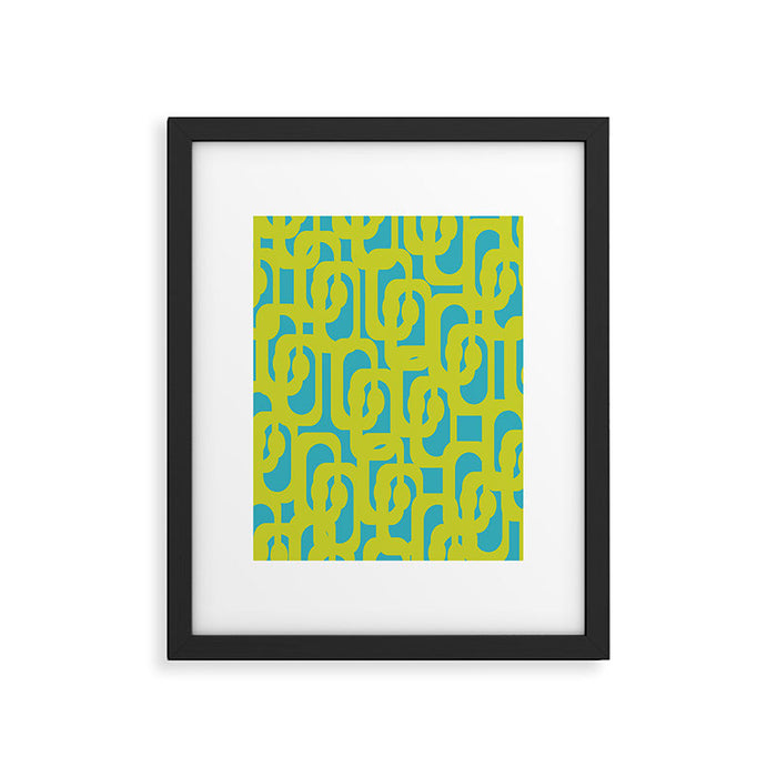 Mid Century Modern Loop Pattern in Lime Green and Turquoise Framed Art Print Gallery Image 1