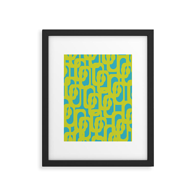 Mid Century Modern Loop Pattern in Lime Green and Turquoise Framed Art Print Gallery Image 6