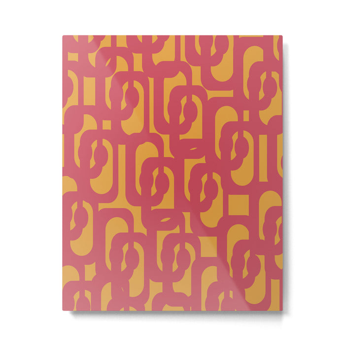 Mid Century Modern Loop Pattern in Magenta and Mustard Metal Print Gallery Image 1