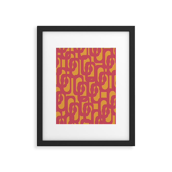 Mid Century Modern Loop Pattern in Magenta and Mustard Framed Art Print Gallery Image 1
