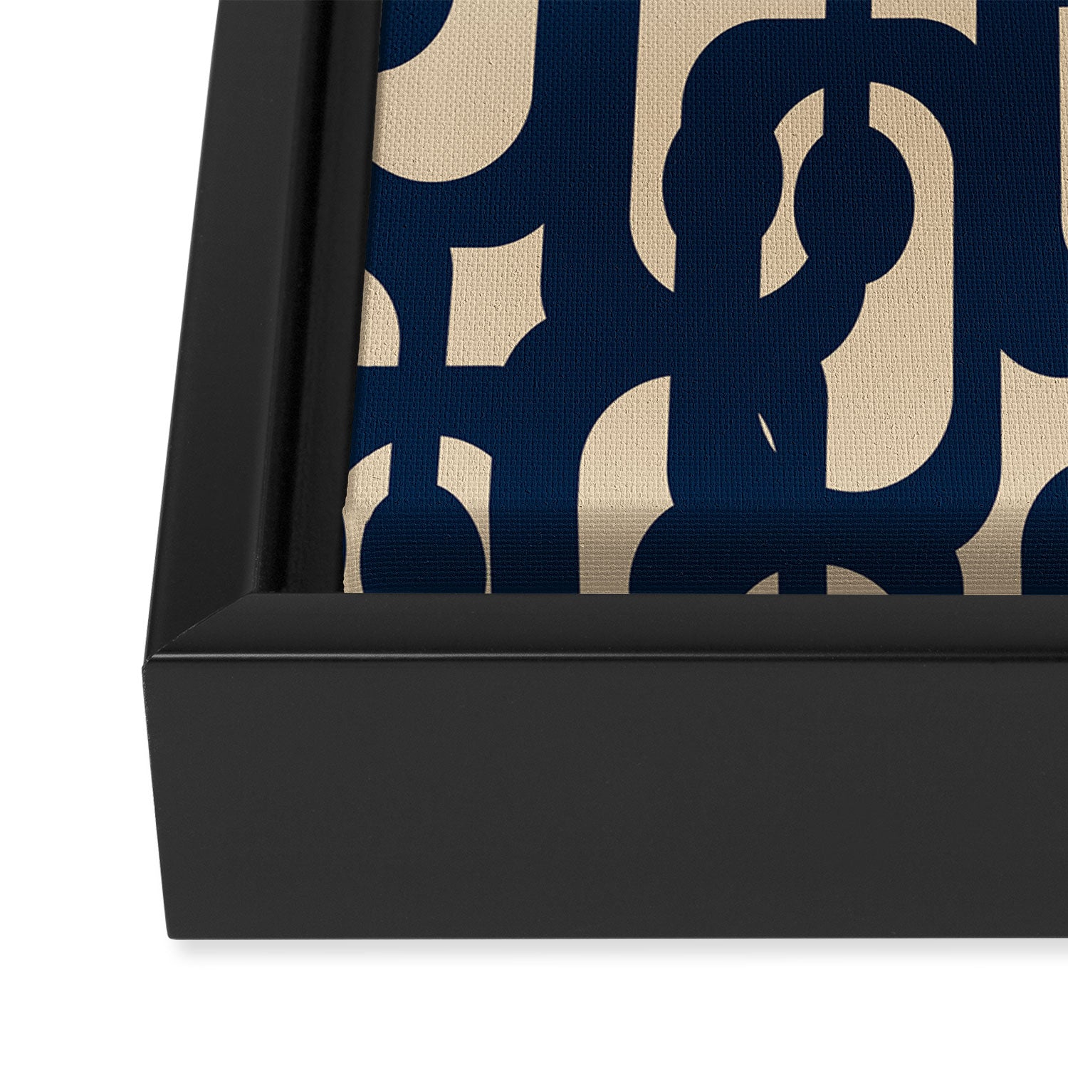 Mid Century Modern Loop Pattern in Navy Blue and Beige Framed Canvas Print Gallery Image 3