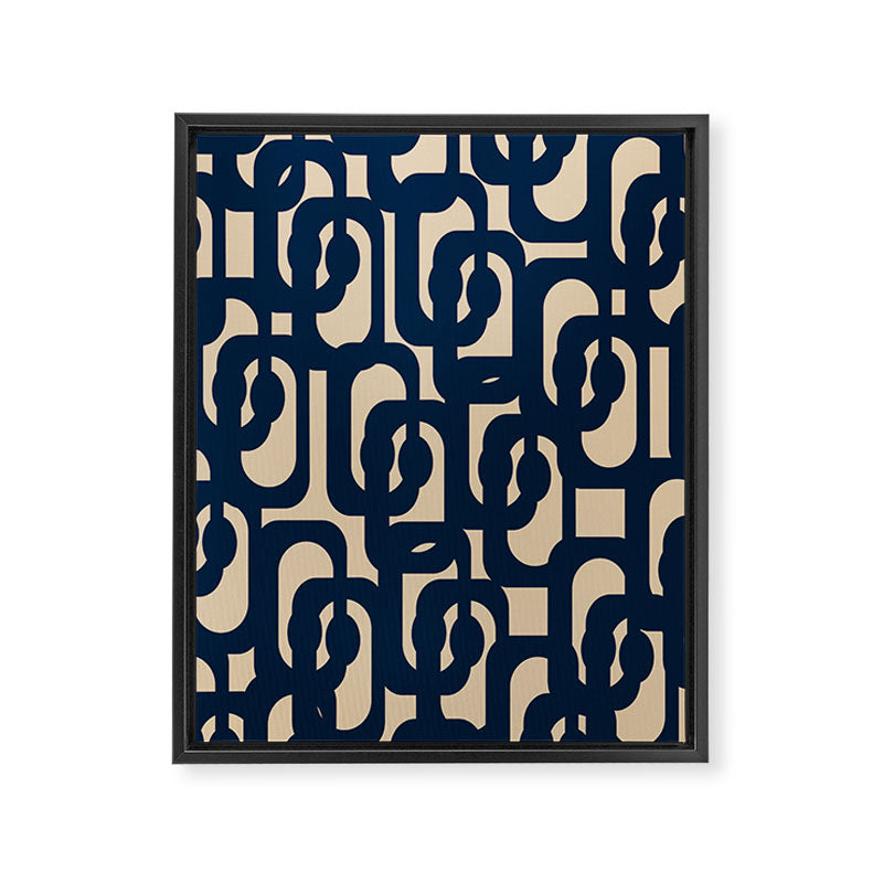 Mid Century Modern Loop Pattern in Navy Blue and Beige Framed Canvas Print Gallery Image 8