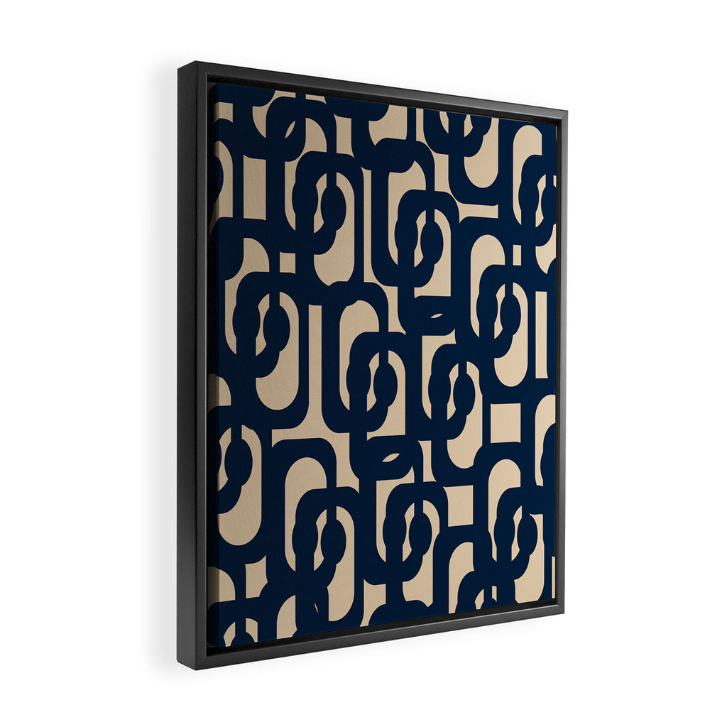 Mid Century Modern Loop Pattern in Navy Blue and Beige Framed Canvas Print Gallery Image 2