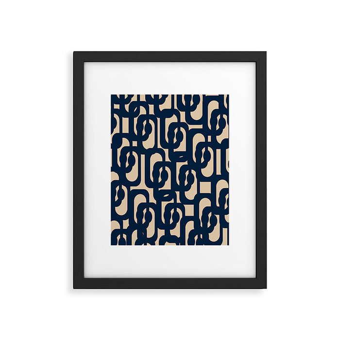 Mid Century Modern Loop Pattern in Navy Blue and Beige Framed Art Print Gallery Image 1