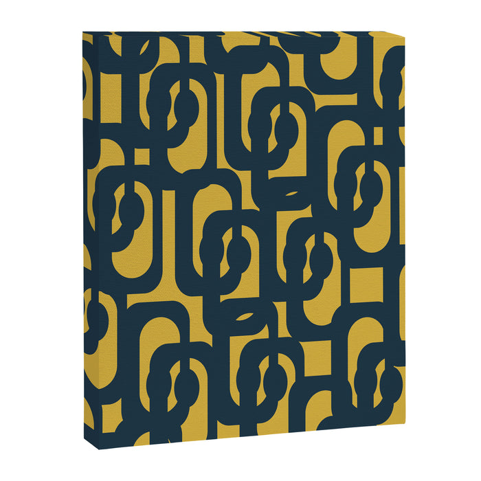 Mid Century Modern Loop Pattern in Navy Blue and Light Mustard Yellow Canvas Print Gallery Image 1