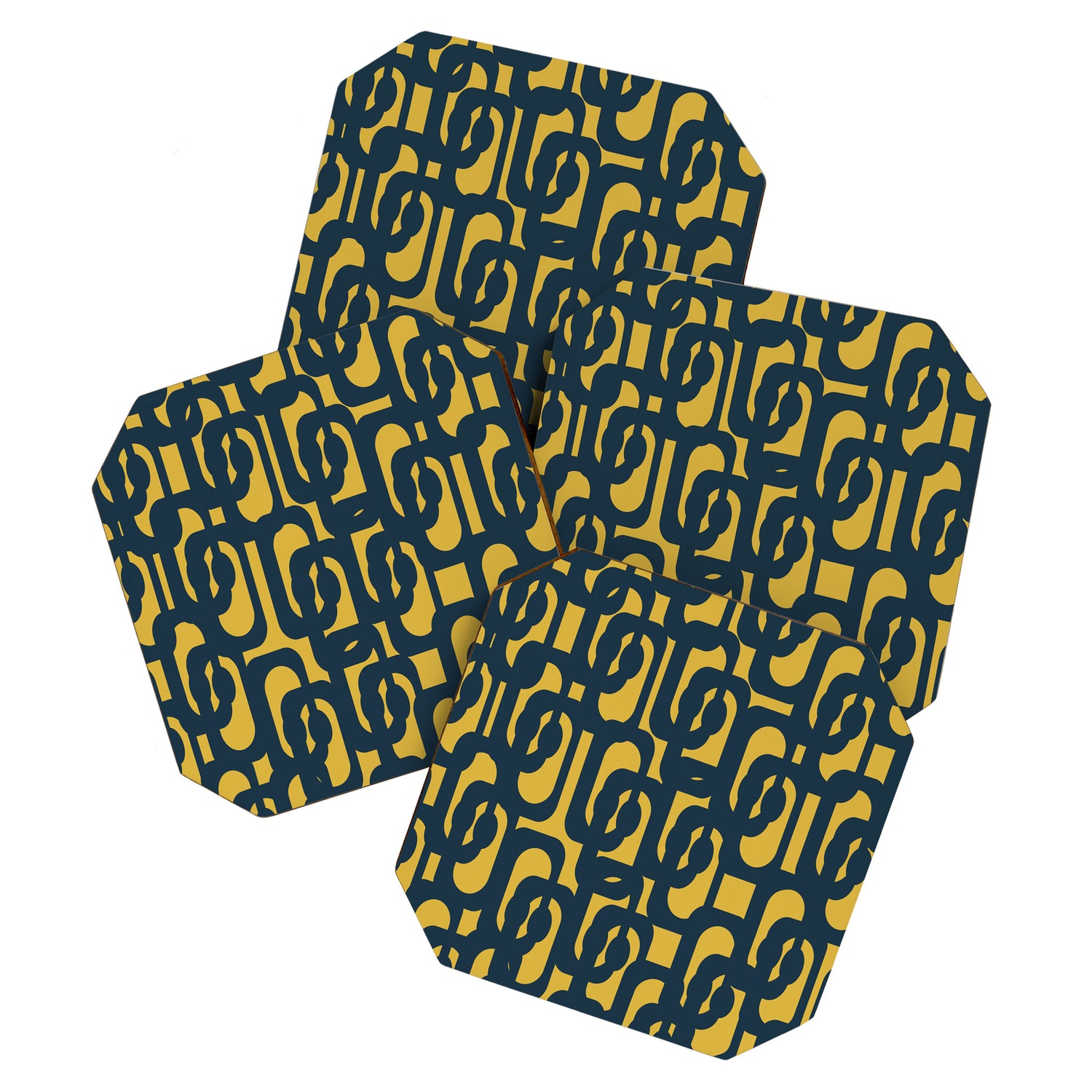 Mid Century Modern Loop Pattern in Navy Blue and Light Mustard Yellow Coaster Gallery Image 1