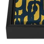 Mid Century Modern Loop Pattern in Navy Blue and Light Mustard Yellow Framed Canvas Print Gallery Image 3
