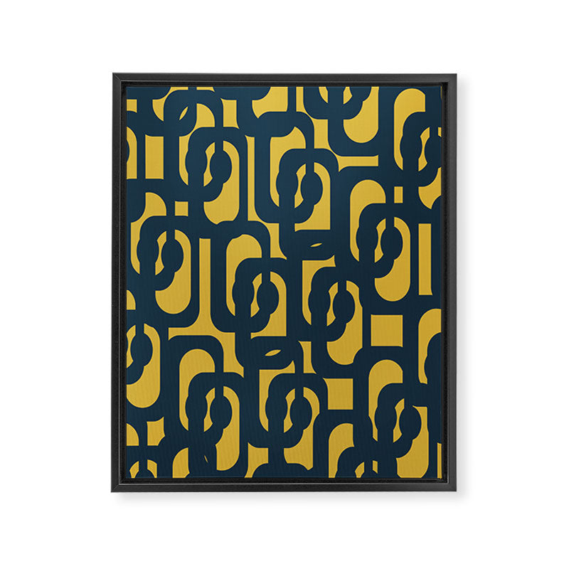 Mid Century Modern Loop Pattern in Navy Blue and Light Mustard Yellow Framed Canvas Print Gallery Image 8