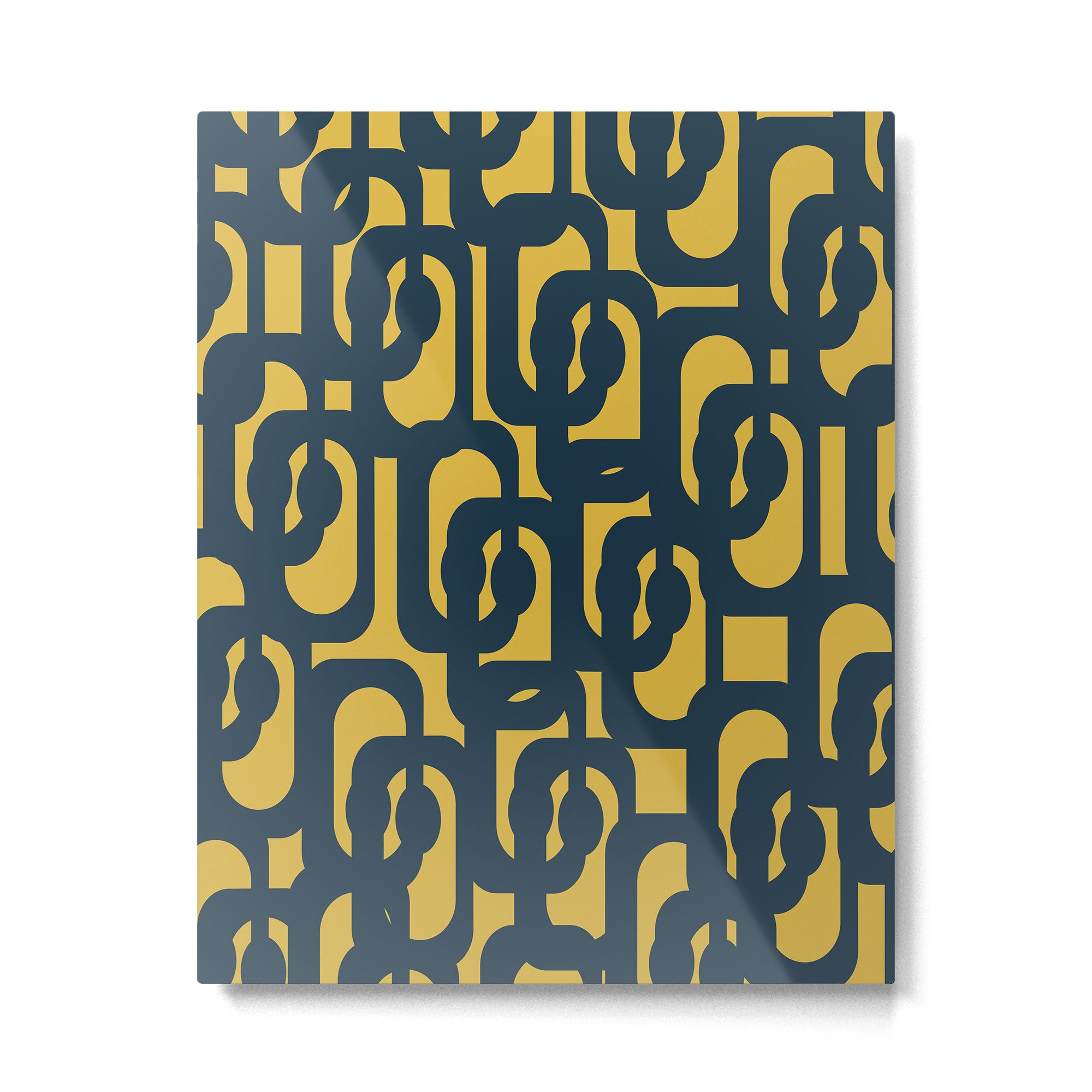 Mid Century Modern Loop Pattern in Navy Blue and Light Mustard Yellow Metal Print Gallery Image 6