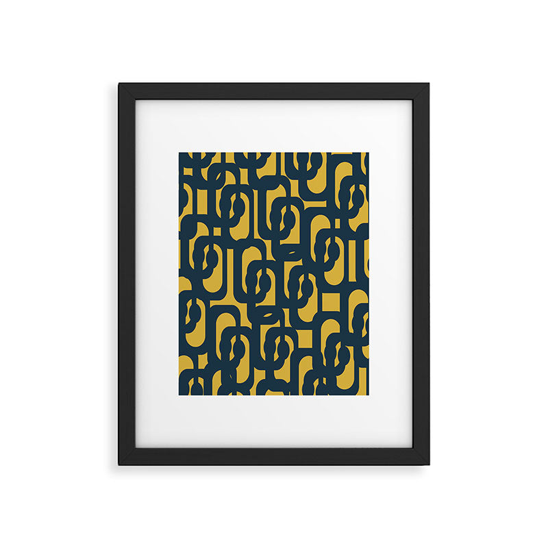 Mid Century Modern Loop Pattern in Navy Blue and Light Mustard Yellow Framed Art Print Gallery Image 6