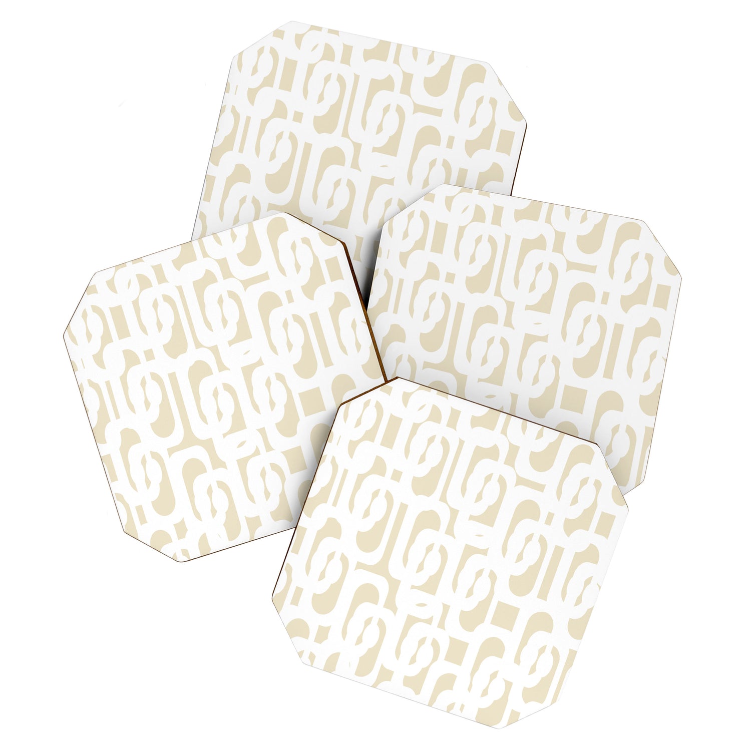 Mid Century Modern Loop Pattern in Neutral Beige and White Coaster Gallery Image 1