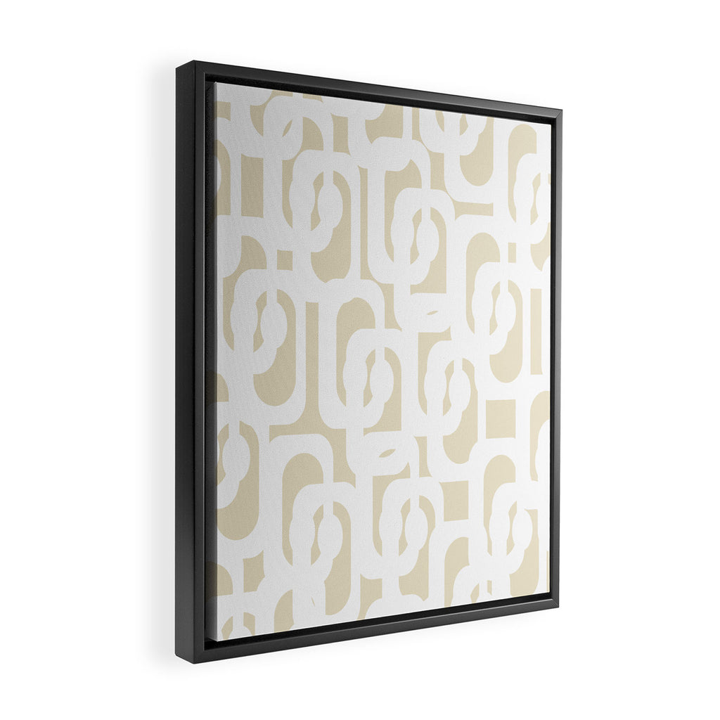 Mid Century Modern Loop Pattern in Neutral Beige and White Framed Canvas Print Gallery Image 2