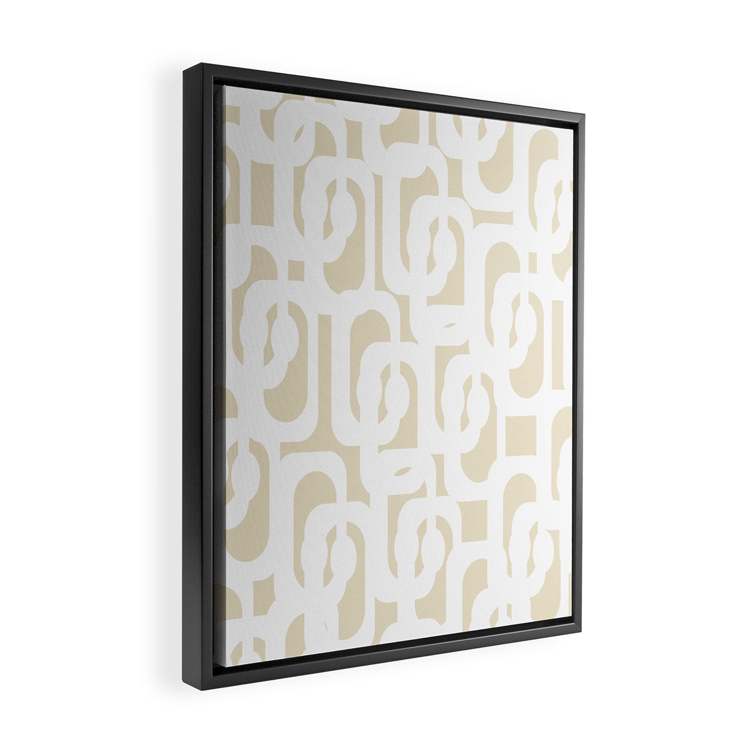 Mid Century Modern Loop Pattern in Neutral Beige and White Framed Canvas Print Gallery Image 2