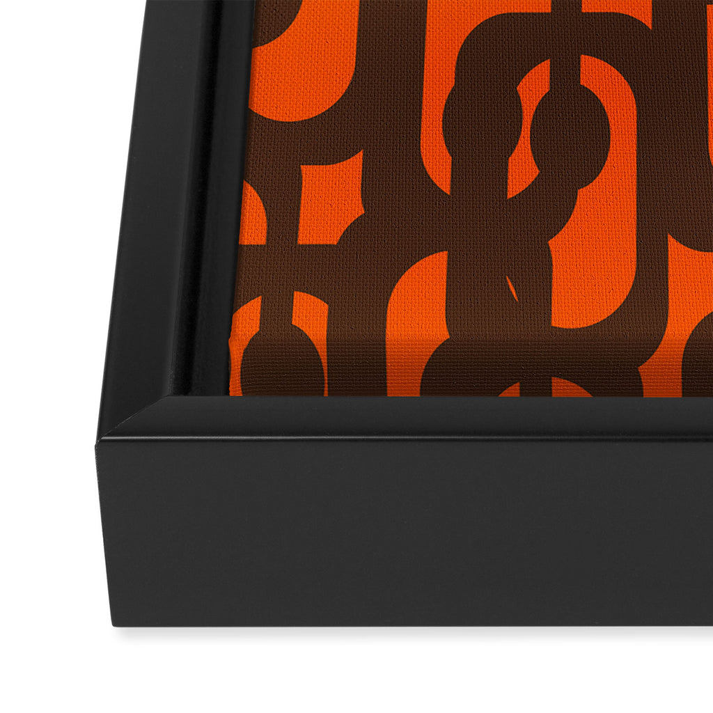 Mid Century Modern Loop Pattern in Retro 70s Dark Brown and Orange Framed Canvas Print Gallery Image 3