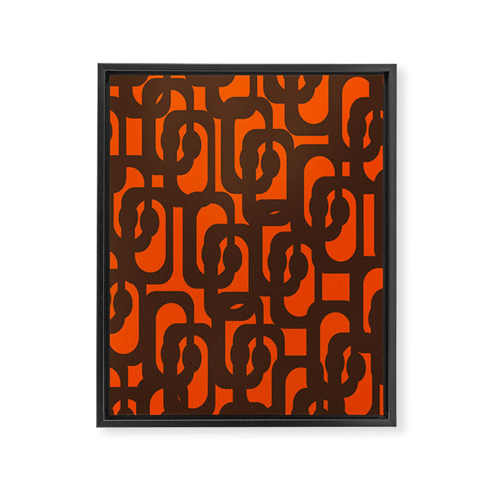 Mid Century Modern Loop Pattern in Retro 70s Dark Brown and Orange Framed Canvas Print Gallery Image 1