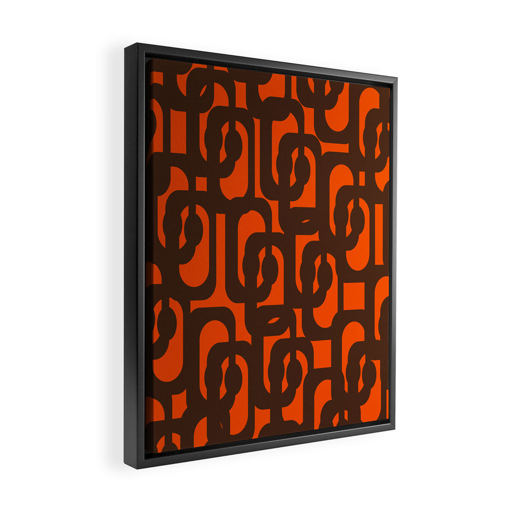 Mid Century Modern Loop Pattern in Retro 70s Dark Brown and Orange Framed Canvas Print Gallery Image 2