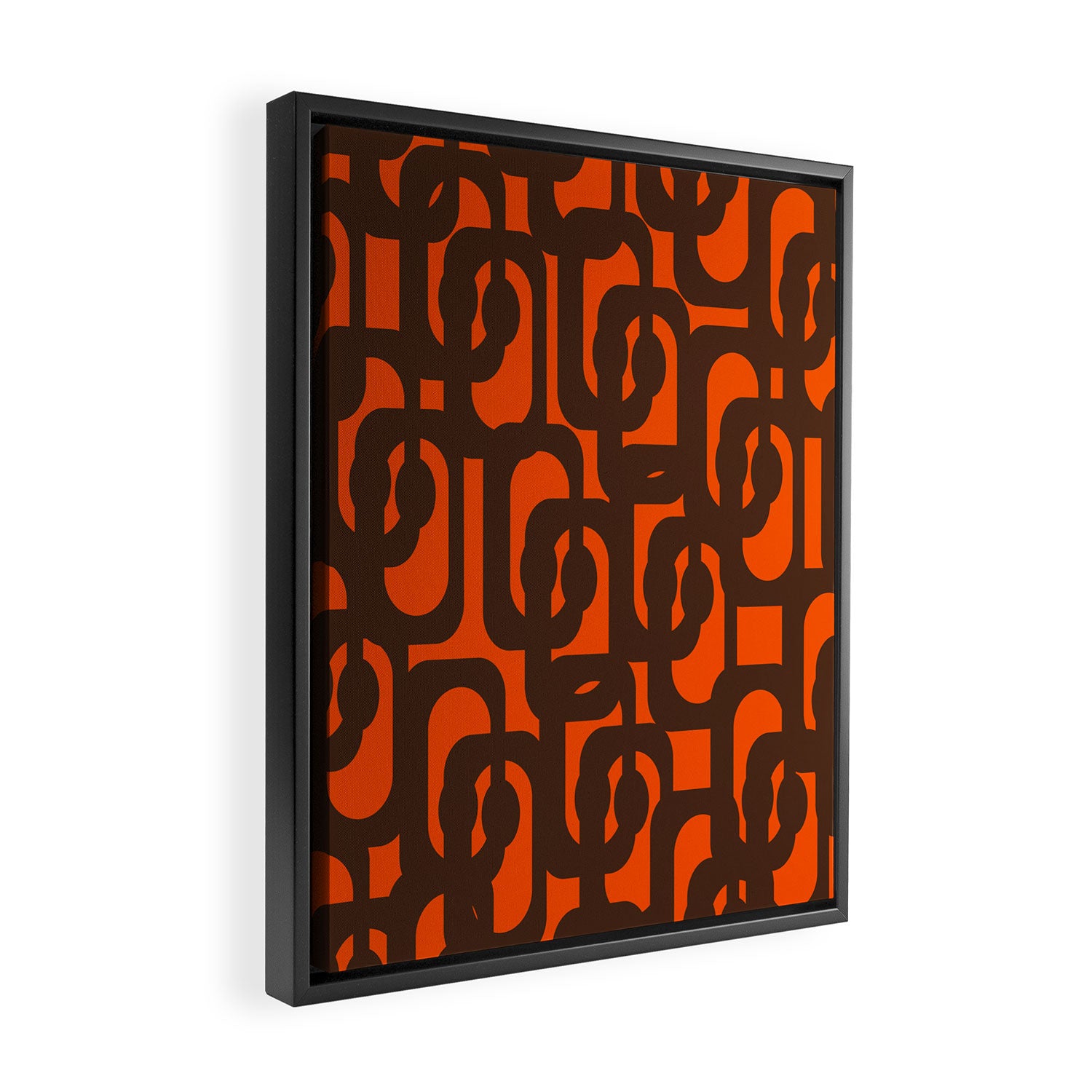 Mid Century Modern Loop Pattern in Retro 70s Dark Brown and Orange Framed Canvas Print Gallery Image 2
