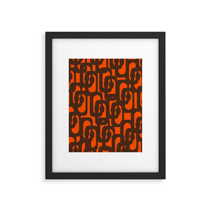 Mid Century Modern Loop Pattern in Retro 70s Dark Brown and Orange Framed Art Print Gallery Image 6
