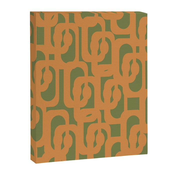 Mid Century Modern Loop Pattern in Retro Cantaloupe Orange and Olive Green Canvas Print Gallery Image 1