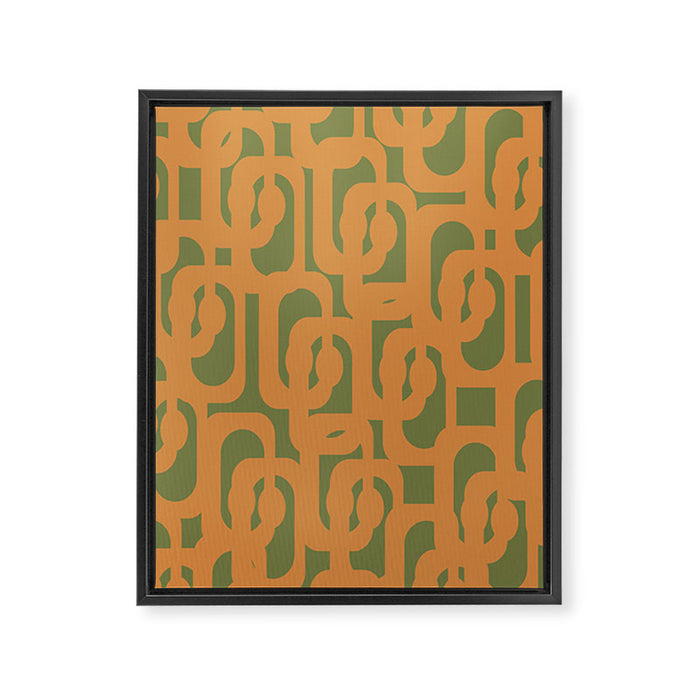 Mid Century Modern Loop Pattern in Retro Cantaloupe Orange and Olive Green Framed Canvas Print Gallery Image 1