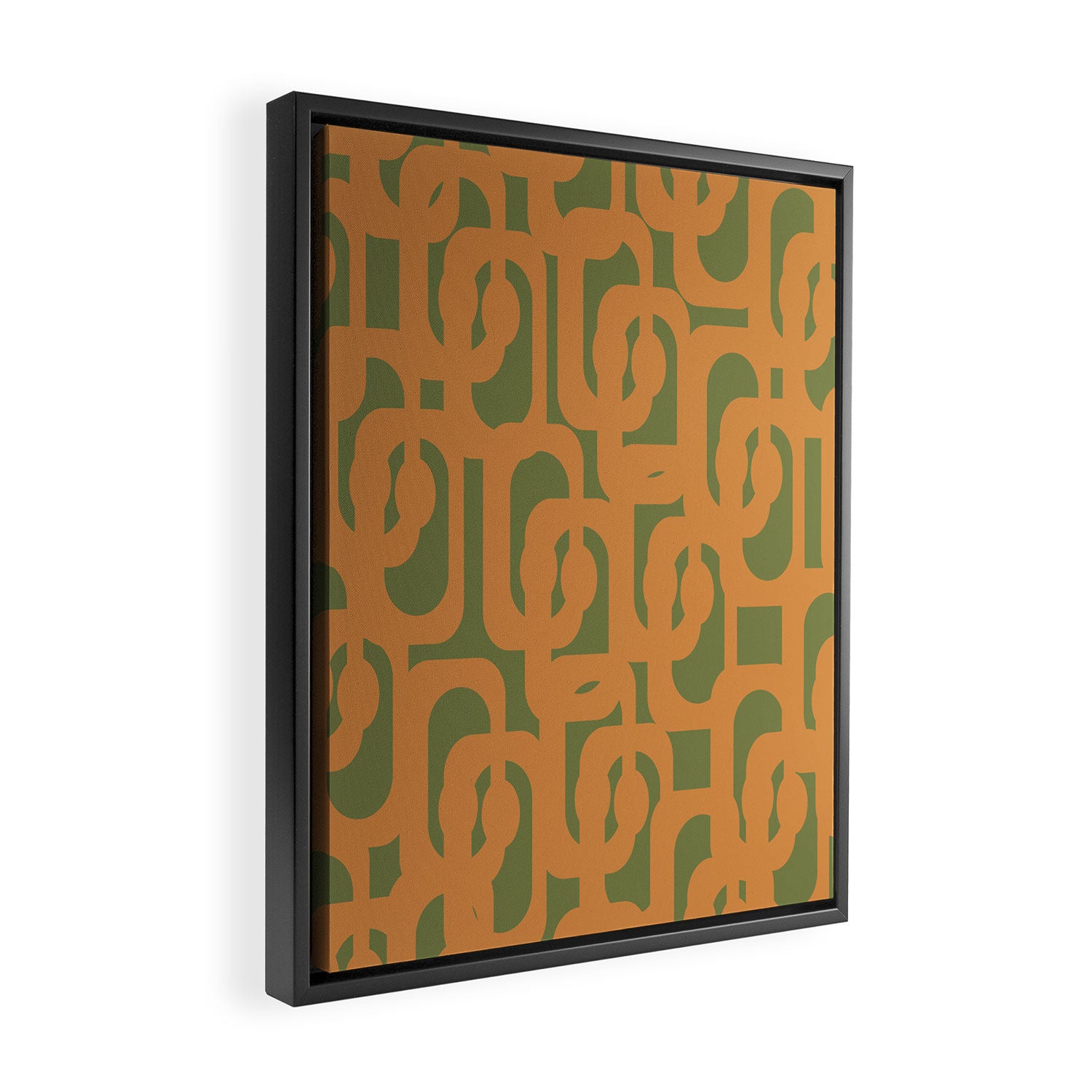 Mid Century Modern Loop Pattern in Retro Cantaloupe Orange and Olive Green Framed Canvas Print Gallery Image 2