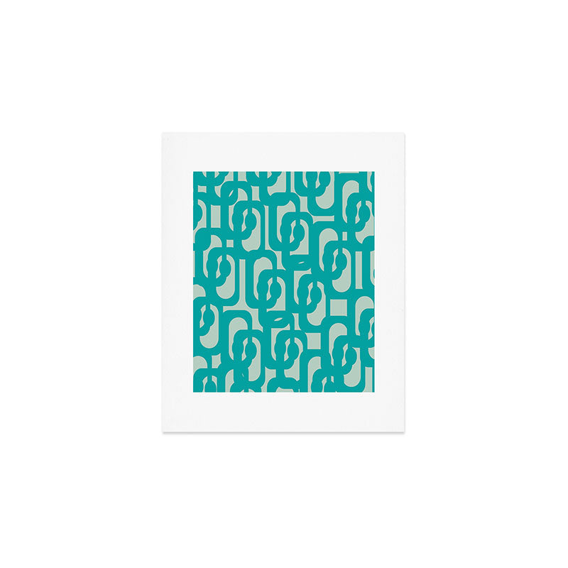 Mid Century Modern Loop Pattern in Turquoise Teal Blue Aqua Tones Art Print Gallery Image 1